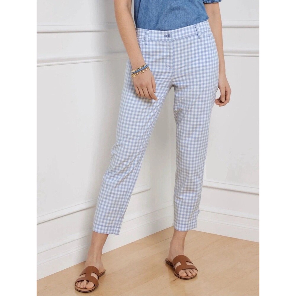 Talbots Perfect Crop Gingham Pants Size 8P Curvy Blue White Check Ankle NWT